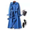 Fall Winter Women Trench Coat Turn-down Collar Solid Color Double-breasted with Belt Mid Length Loose Thermal Long Sleeved Commuting Dating
