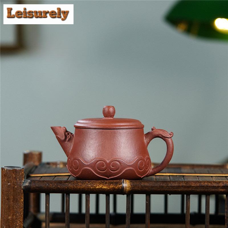 260ml Yixing Purple Clay Teapot Handmade Ruyi Dragon Large Caliber Pot Raw Ore Purple Jade Gold Sand Kettle Infuser Zisha Teaset