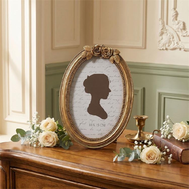 Cadre Photo Rétro, Cadre Photo Décoratif Ancien Orné Cadre Photo Ovale pour Table et Mur Décorations pour la Maison