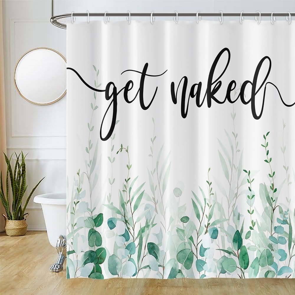 Abstract Green Gold Plant Pattern Shower Curtain Waterproof Washable Polyester Bathroom Curtain With 12 Hooks