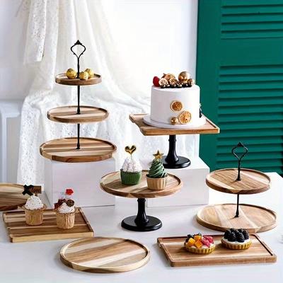 2/3 Tier Wooden Cupcake Stand Detachable Cake Stand Platter Wedding Party Birthday Small Cupcake Tall Table Bases Plates Display