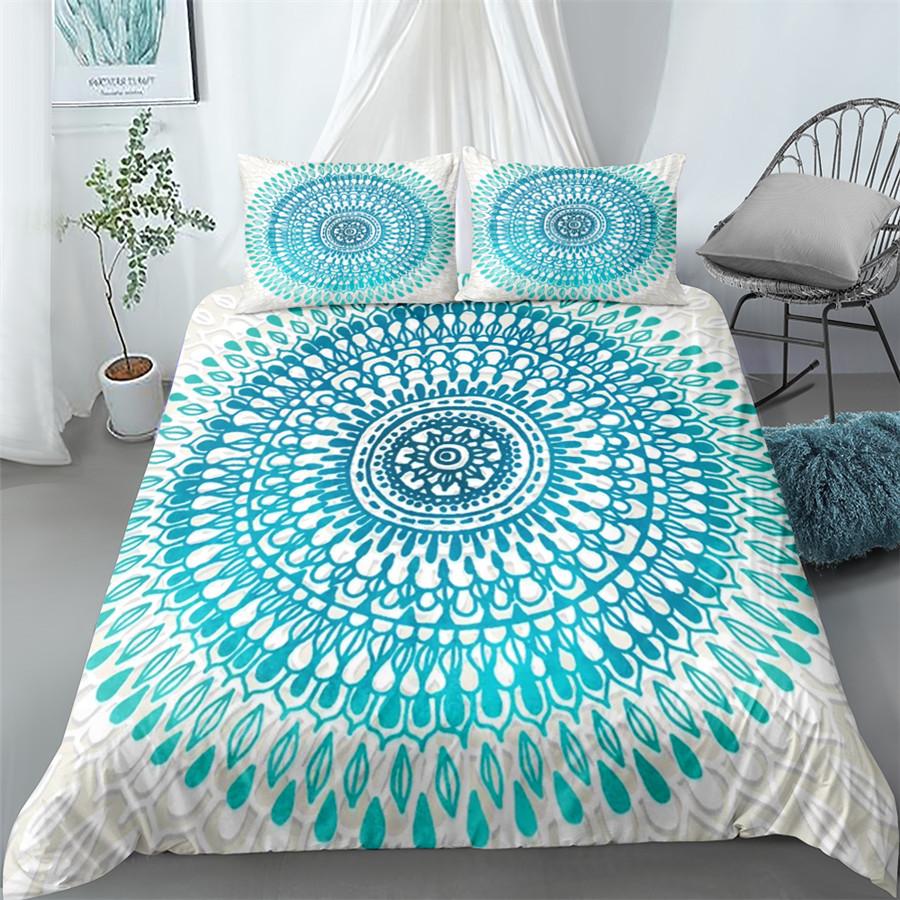 Mandala Duvet Cover Set Blue Pink Boho Chic Bedspreads Romantic Bedclothes Bohemian Bedding Set King Polyester Comforter Cover