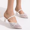 Elegant Floral High Heels Sandals for Women Plus Size Mesh Breathable Pointed Toe Slippers Summer Light Thin Heeled Shoes