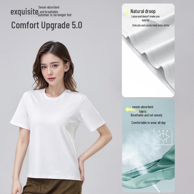 Damen Tencel Lyocell Baumwolle Kurzarm Freizeit T-Shirt Klasse A