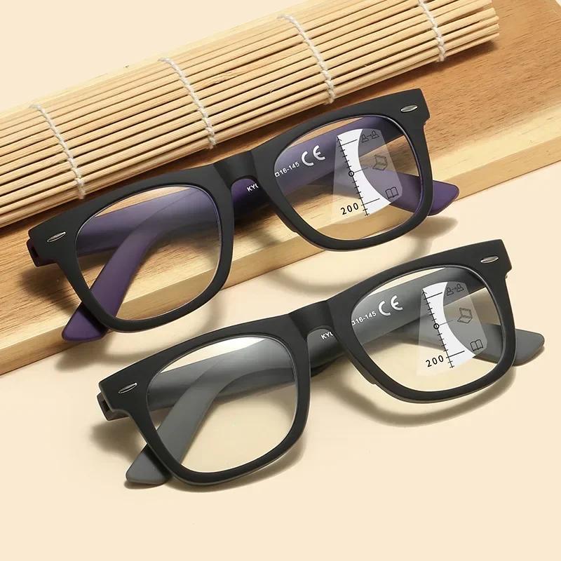 Retro Large Square Progressive Multifocal Glasses Anti Blue Light Comfortable for Men Women Presbyopia Computer Use