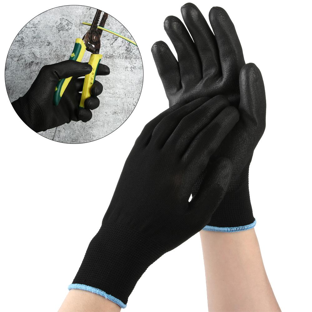1/6 Paires Gants de Travail Noirs Antidérapants en PU Polyuréthane Enduit Protection du Travail