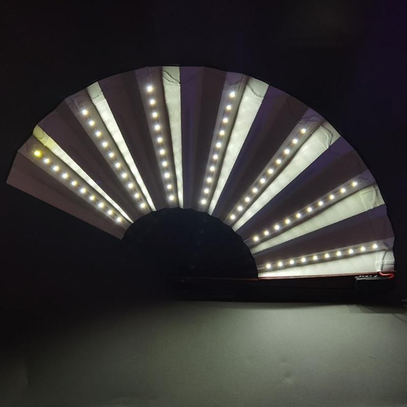 LED Folding Hand Fan Chinese Handheld Performances Glowing Fan Dancing Props Decorations for Bar Night Club Party Gifts