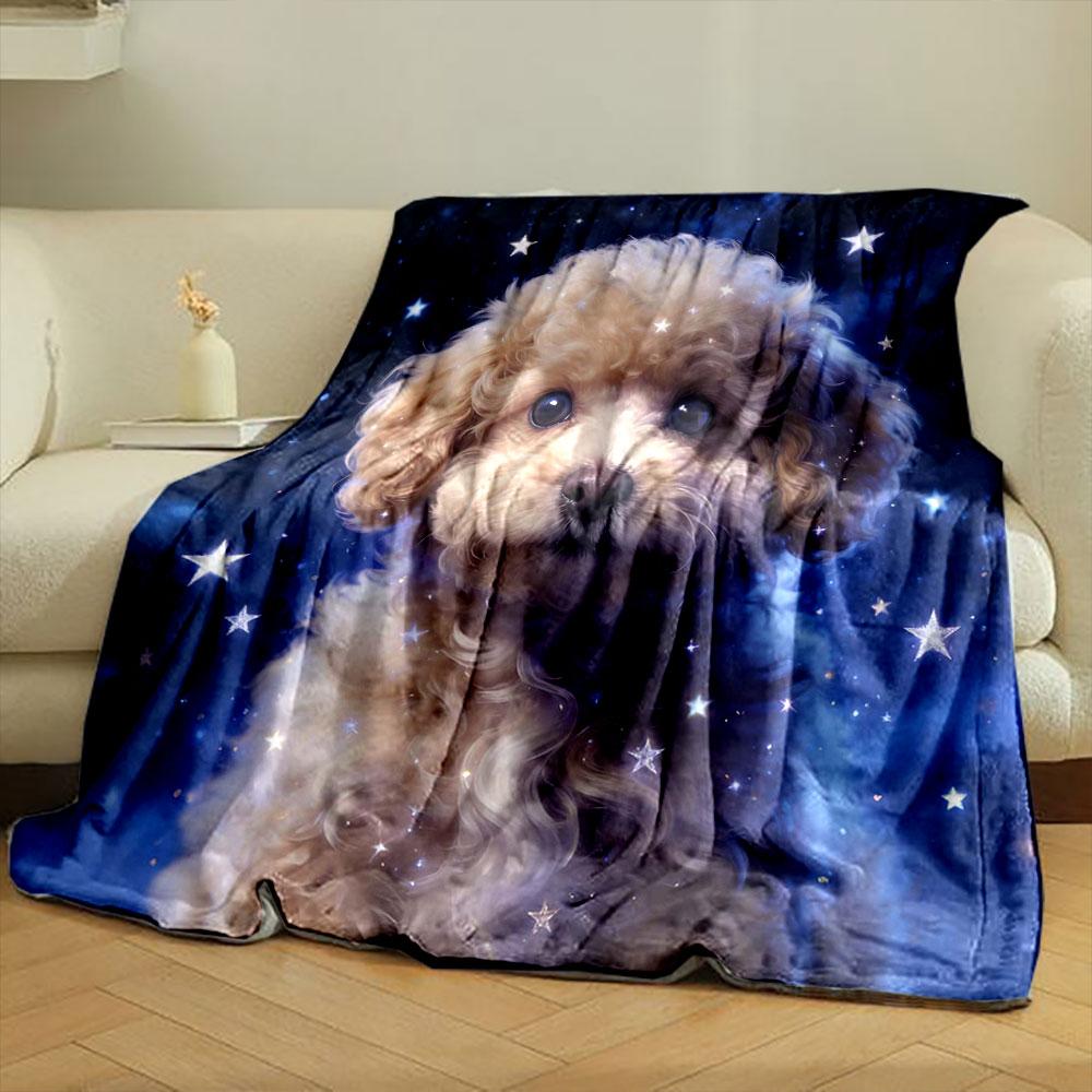Cute Puppy Under the Starry Sky Printed Blanket Children Adult Blanket Soft and Warm Bedding for Bed Sofa Outdoor Travel Blanket