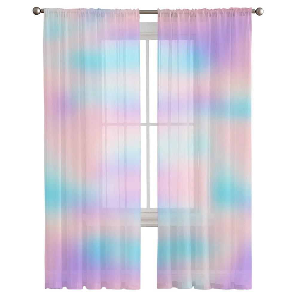 Rainbow Gradient Translucent Voile Curtains Window Opening Tulle Drapes ideal for Living Room Bedroom Space ideal for Kitchen Area Drapes Decoration