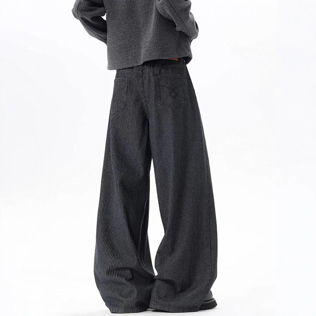 American Vertical Striped Casual Pants Men's Autumn and Winter Trendy Straight Pants Loose Washed Youth Casual Wide-leg Trousers