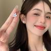 Women's Silver Blue Cubic Flower Simple Earrings