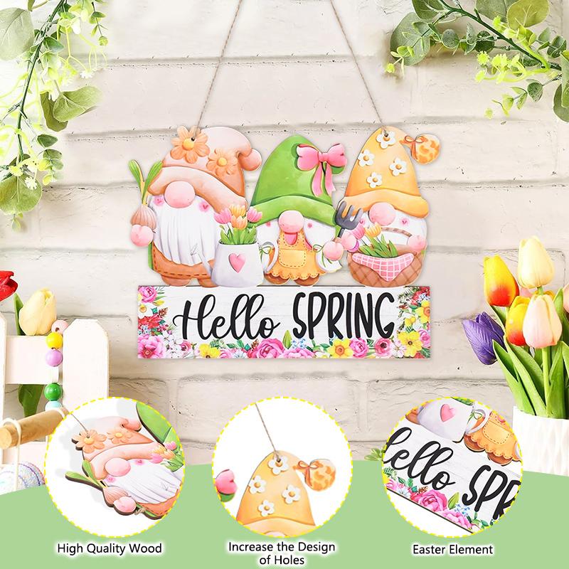 Easter Wooden Hanging Oranments Hello Spring Bunny Carrot Rabbit Decoration for Home Door Wooden Plaque Sign DIY Wreath Garland