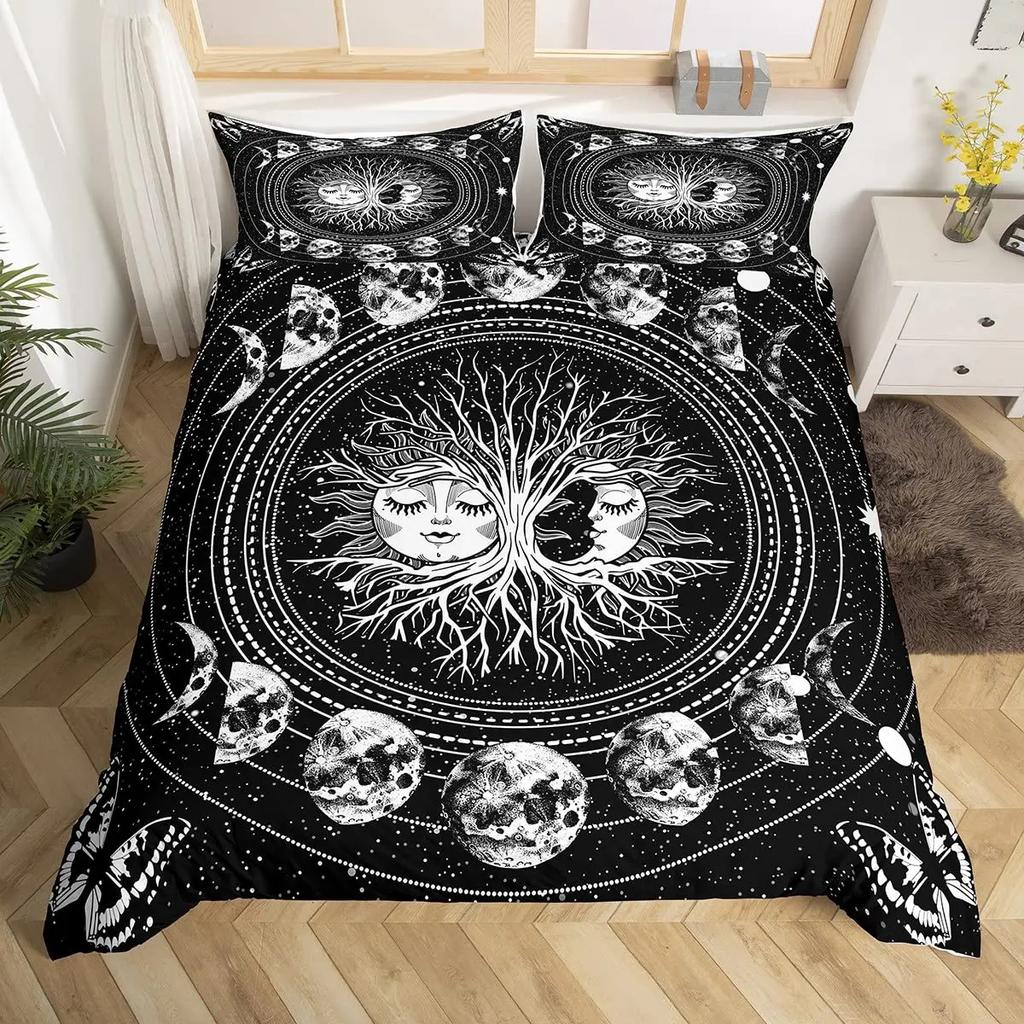 Flying Butterflies Duvet Cover Set, Iridescent Butterfly Tree of Life Bedding Sets, Autumn Maple Leaf Comforter Covers 3 Pieces