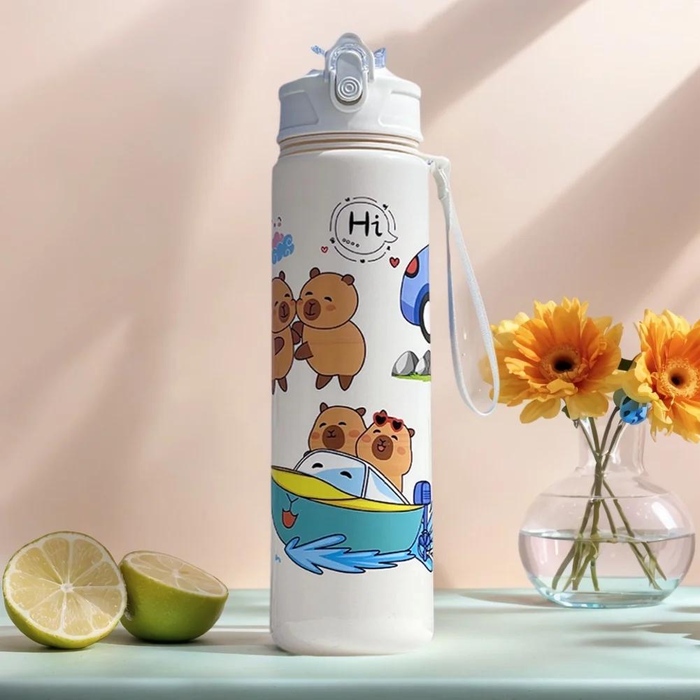 700ml Capybara Cute Water Cup with Straw & Handle Sports Water Bottle Large Capacity Portable Drinking Bottle for Fitness Sports