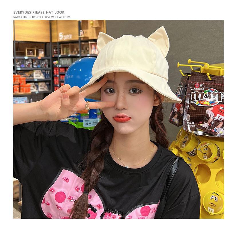 Warm Bucket Hat Women Cute Cat Ear Fisherman Cap Autumn Winter Hats For Women Korean Fashion Design Casual Cartoon