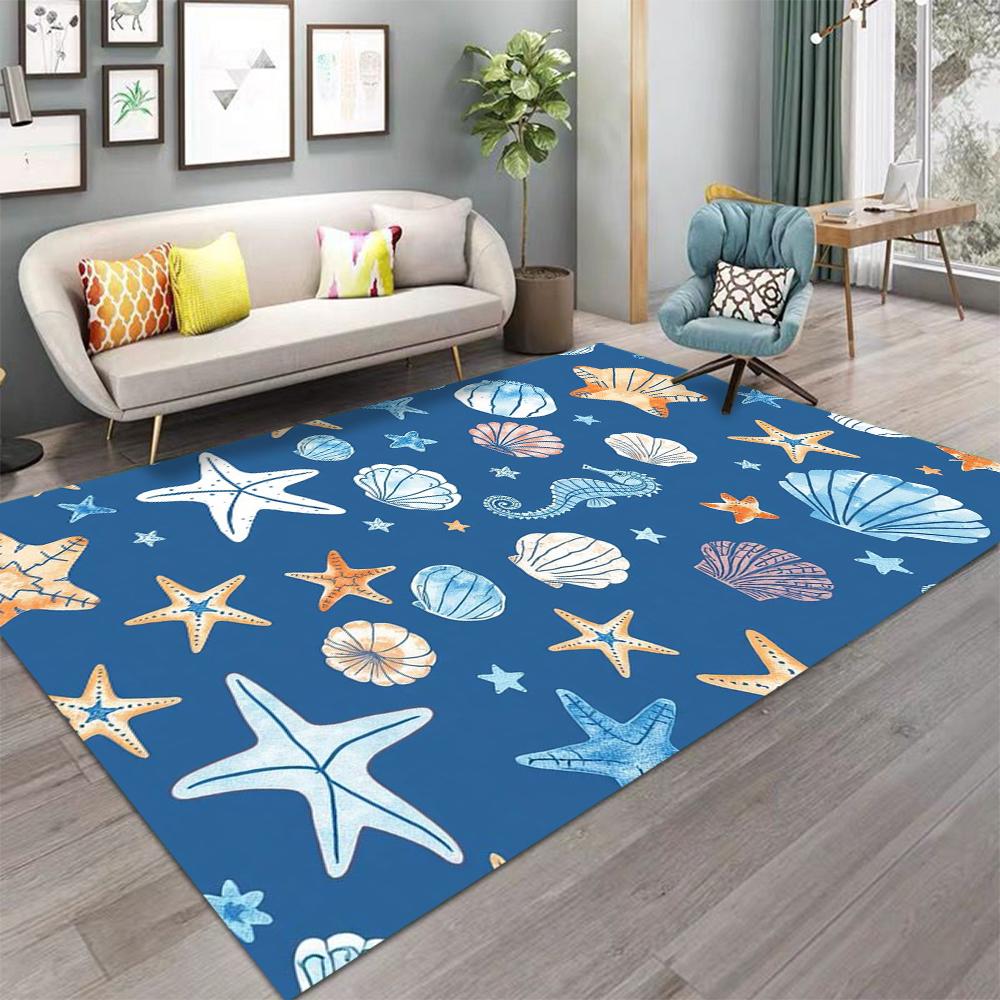 Cartoon Muscheln Seesterne Delfine Teppich für Wohnzimmerdeko Sofa Teppich Kinderspielmatte Schlafzimmer Nachttischteppich Krabbelmatte