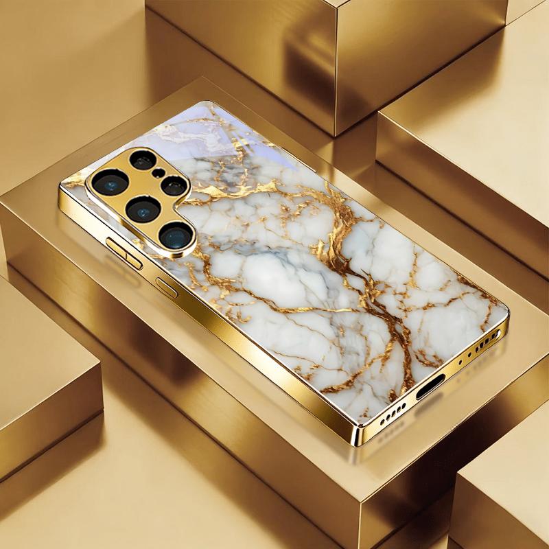 Marble Texture Electroplated Golden Phone Case For Samsung Note 10 20 A06 A07 A12 A13 A14 A15 A16 A17 A22 A23 A25 Glass Cover