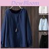 Cotton Linen Long Sleeve Shirt For Women With Round Neck And Relaxed Fit