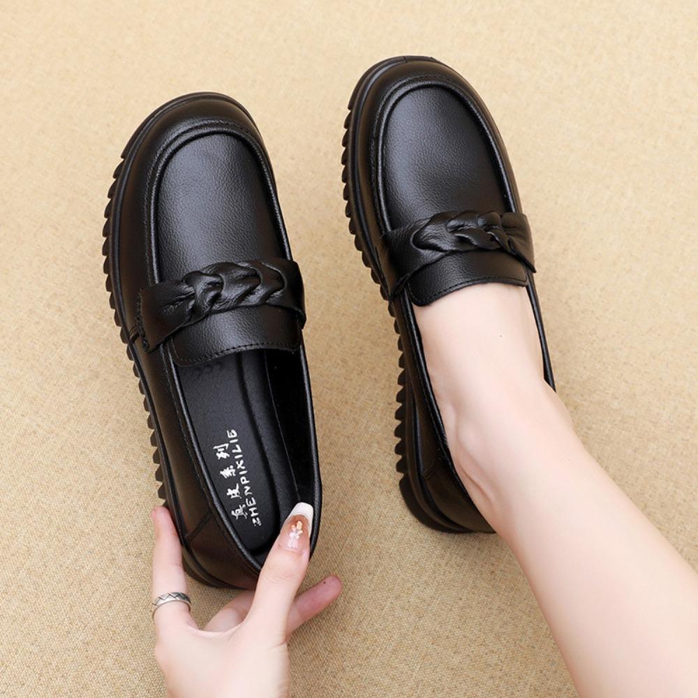 Women's Leather Shoes Spring and Autumn New  Cowhide Soft Soled Womens Pumps Middle-aged and Elderly Mother's Shoes Loafers