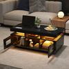 100x50x43cm Black High-Gloss Coffee Table, with LED Lights Controllable, Mobile App, Living Room Table with Cabinet, Sofa Table with Charging Port And