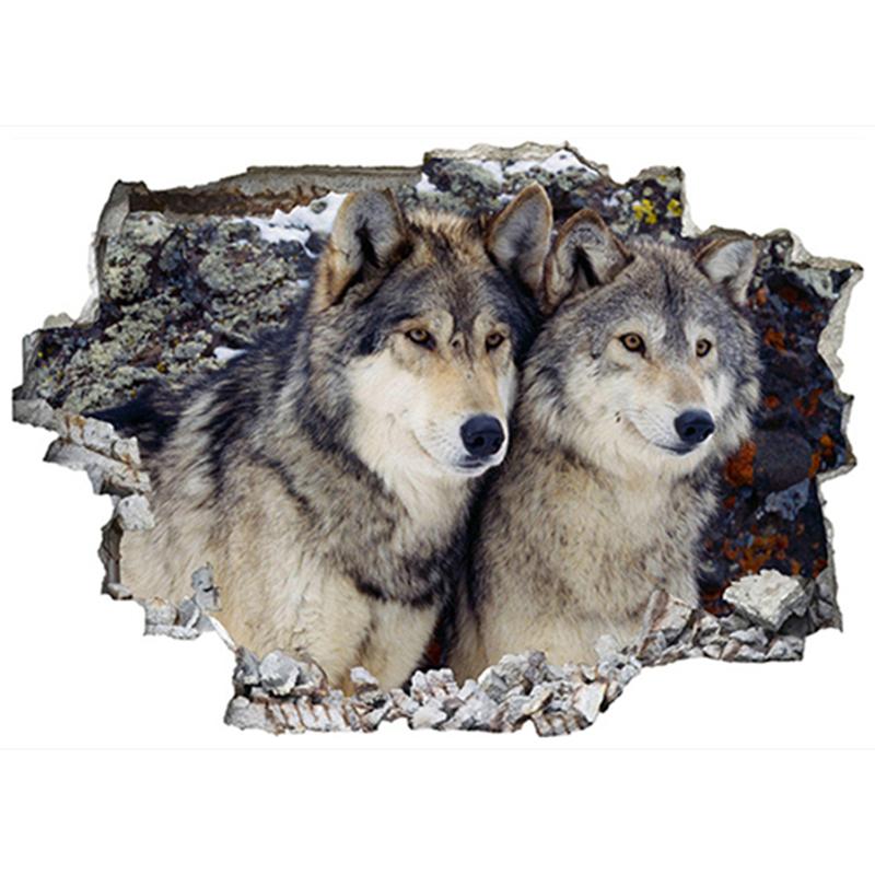 Snow Land Wolf Howls Vinyl Wall Hole Art Stickers For Home Decoration Aesthetic Rooms Star Sky Animal Wallpaper Multiple Styles
