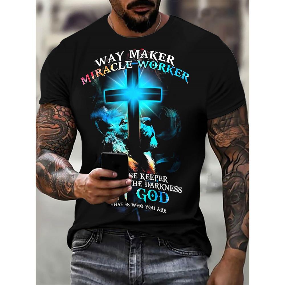 Îmbrăcăminte pentru bărbați Creștină Tricouri Tricou supradimensionat Gotic Iisus Hristos Cruce Imprimare 3D Gât rotund Topuri Vintage Hip Hop Mânecă scurtă