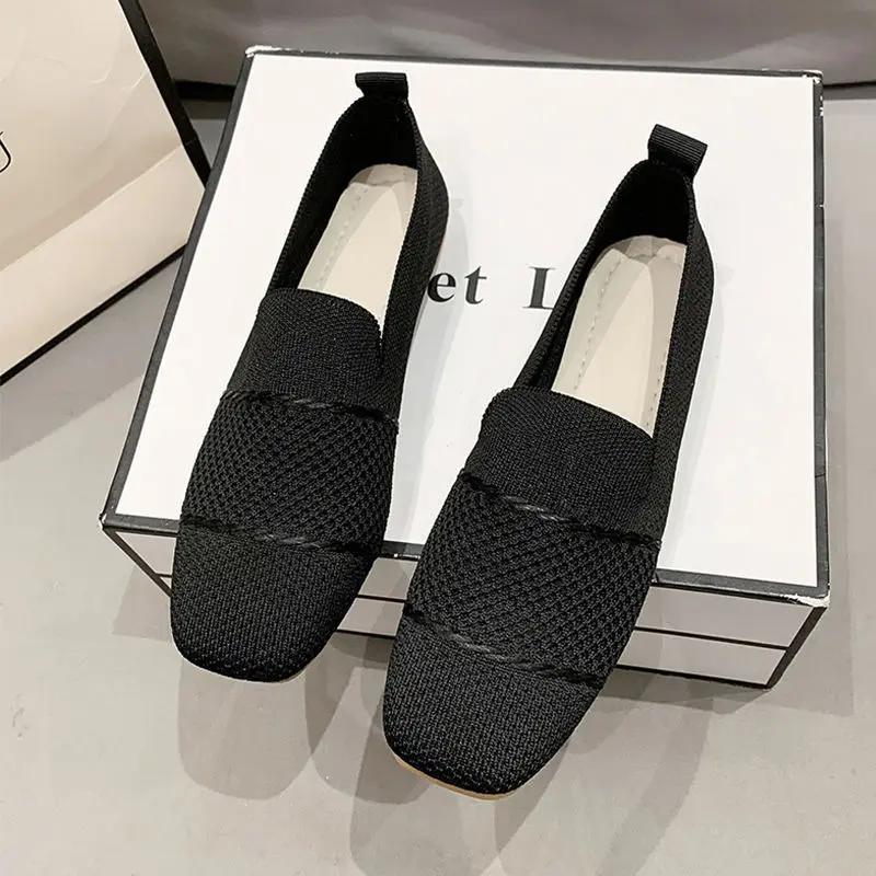 Modne Letnie Nowe Dzianinowe Płaskie Damskie Buty Jednokolorowe Modne Lekkie Jednokolorowe Buty dla Kobiet Oddychające Damskie Buty