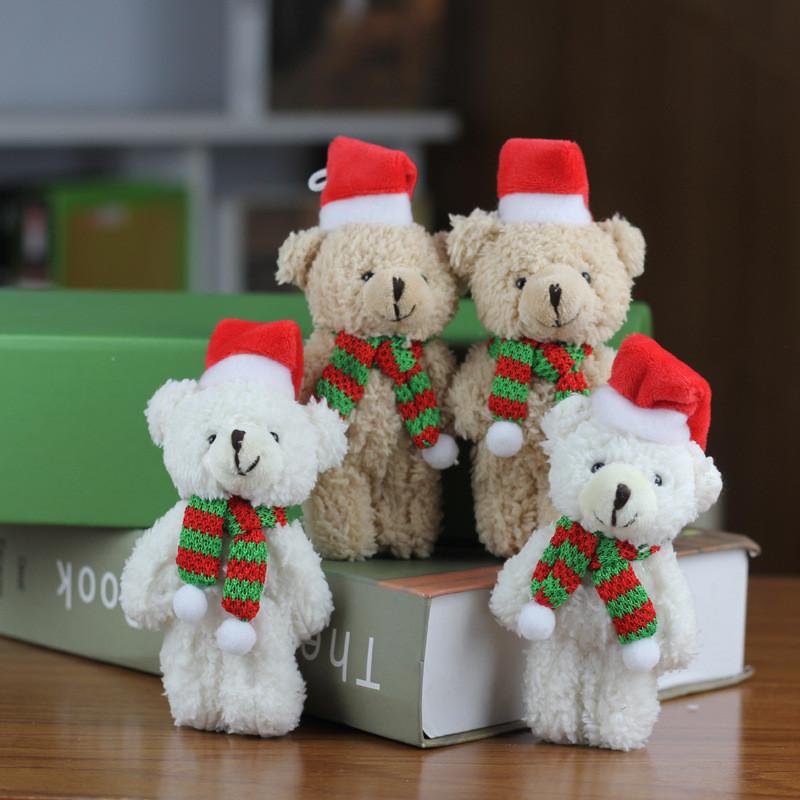 Charming Christmas Teddy Bear Plush Keychain With Scarf And Bag Ornament