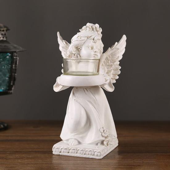 Little Angel Candle Holder, Resin Decorative Guardian Angel Tea Light Holder, Retro Cherub Sculpture for Home Church Wedding Decor