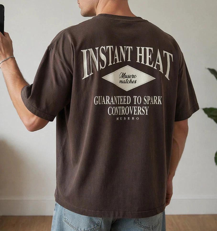 Men’s Vintage Instant Heat Graphic T Shirt Casual Streetwear Oversized Tee