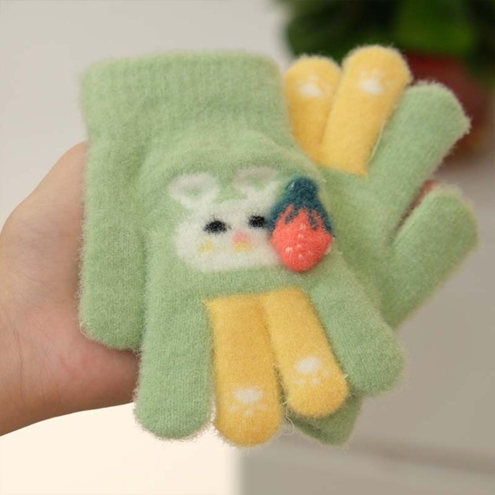 Plush Children Full Fingers Gloves Cartoon Rabbit Windproof Gloves Kawaii Kids Knitted Gloves