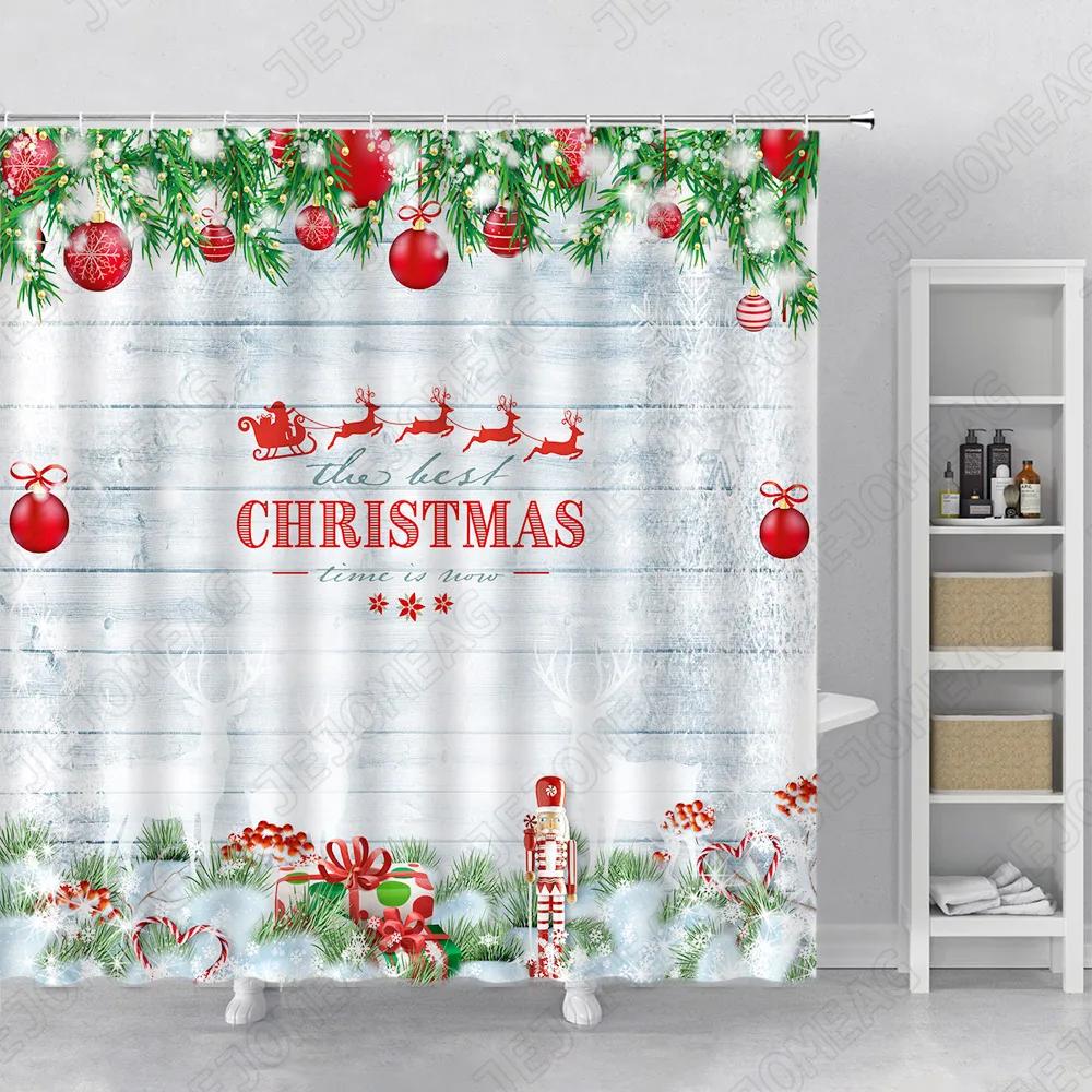 Snowman Ball Of Rope Shower Curtain Winter Scenery Christmas Theme Home Bathroom Decoration Bathroom Accessory Set Bath Curtain
