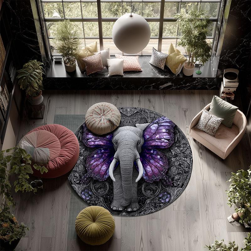 Elephant pattern round rug,Carpet Rug for Living Room Bedroom Playroom ,Non-slip Floor Mat,Holiday Gifts and Birthday Gifts.