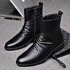 Bottines Martin mi-hautes décontractées d'hiver pour hommes: Cuir Souple, Confortable, Tendance, Fermeture Éclair Latérale, Plus Velours.
