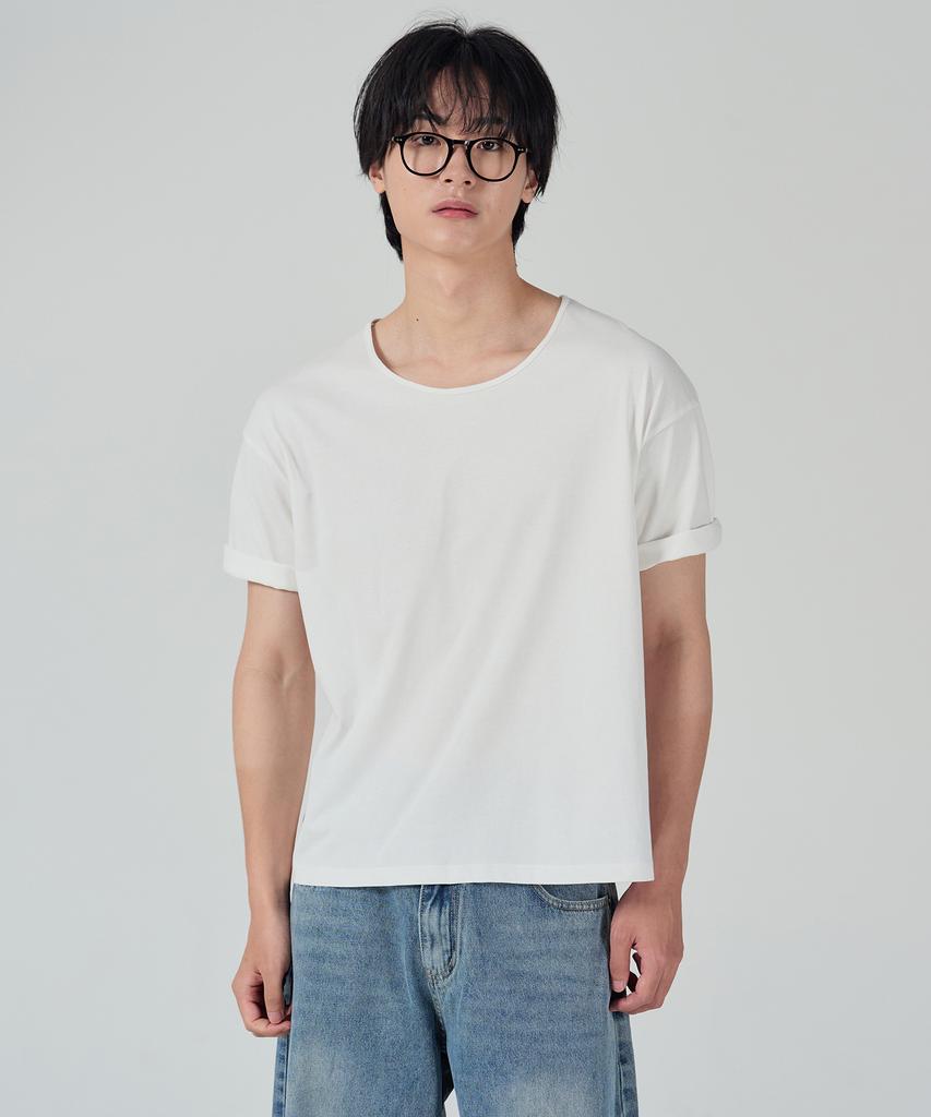 Ousa Soft U-Neck Plain Short Sleeve T-Shirt 2 Colors