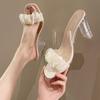 Thick Heel Transparent Slippers Female Summer Outer Wear 2025 New Fairy Style with Skirt Crystal High Heel Word with Cool Slippers