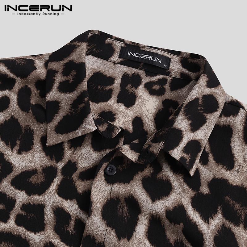 Bedrukt Casual Heren Incerun Luipaard Shirt Kraag Zomer Korte Mouw Hawaïaanse Shirts Mode Print Tops