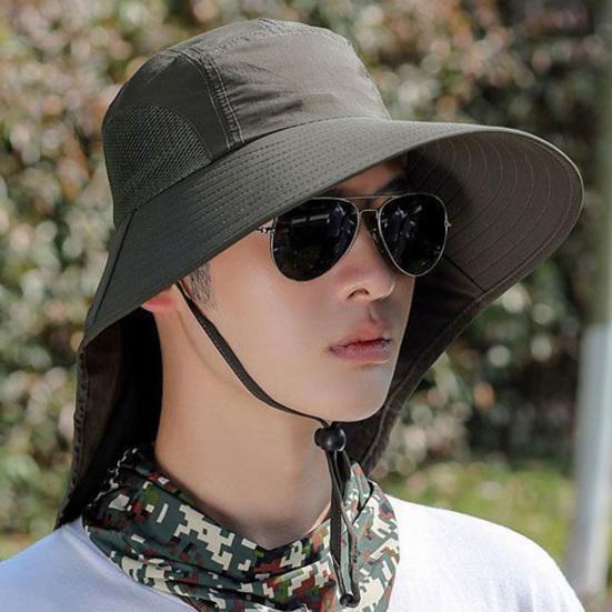 Unisex Sonnenhut Nackenschutz Hohles Netz Winddicht Fester Riemen Anti-UV Faltbarer Sonnenschutz Atmungsaktiv Gartenarbeit Angeln Outdoor Kappe