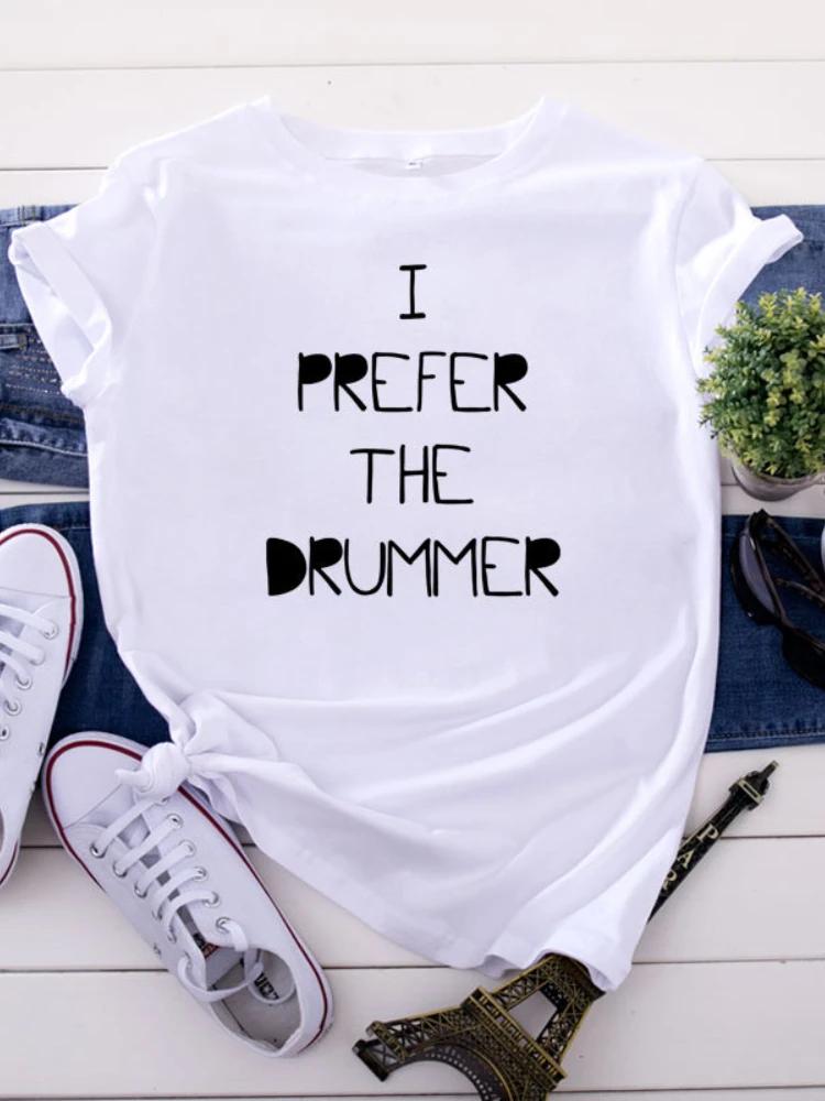 JE PRÉFÈRE LE BATTEUR Imprimé Lettre T-Shirt Femme Manches Courtes Col O Ample T-Shirt Femme Hauts Camisetas Mujer