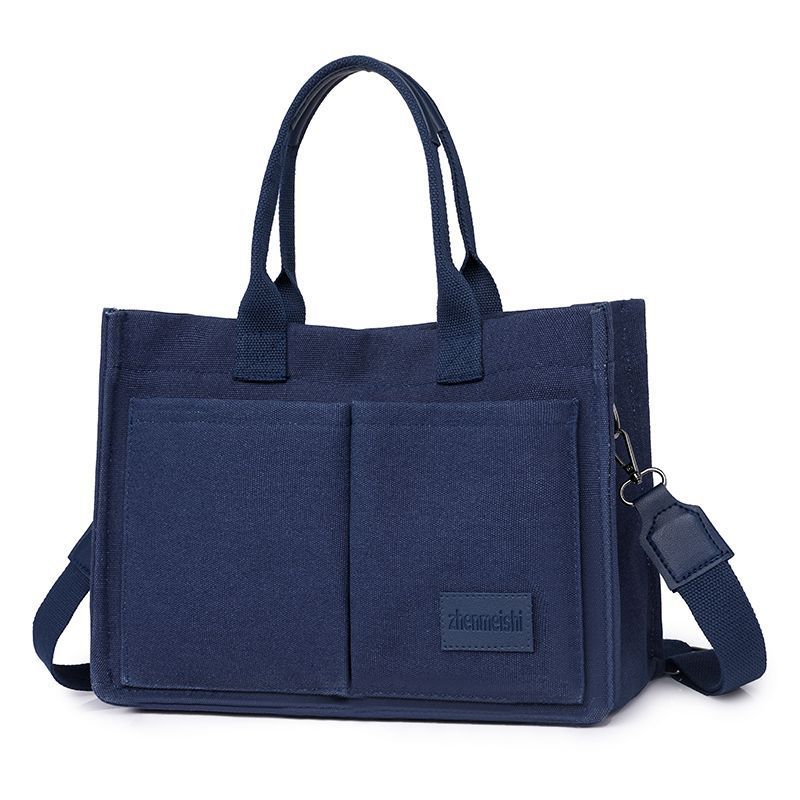Canvas Bag Women's Large-capacity Multi-pocket Women's Bag Trendy Oblique Span Bag Wide Shoulder Strap Portable Tote Bag
