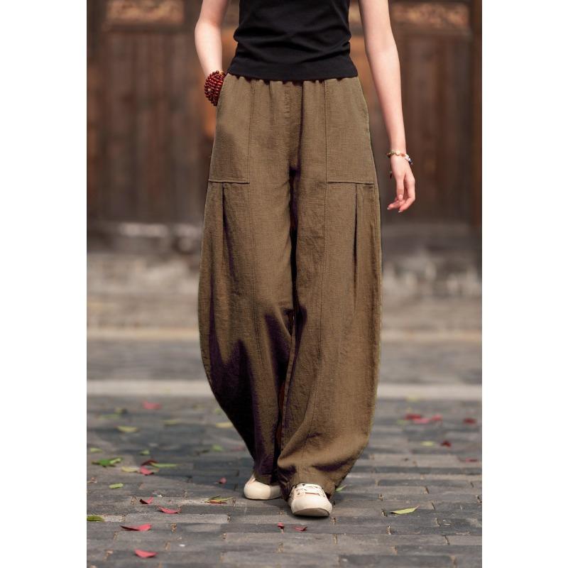 Spring and Summer Breathable Trousers Japanese Plus Size  Cotton and Linen Loose Casual Bloomers Women