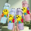 1PC Multi Color Smiley Faces Pattern 750ml Color Plastic Sports Water Bottle Leakproof Flip Straw Lid Suitable for Sports Office Home Use