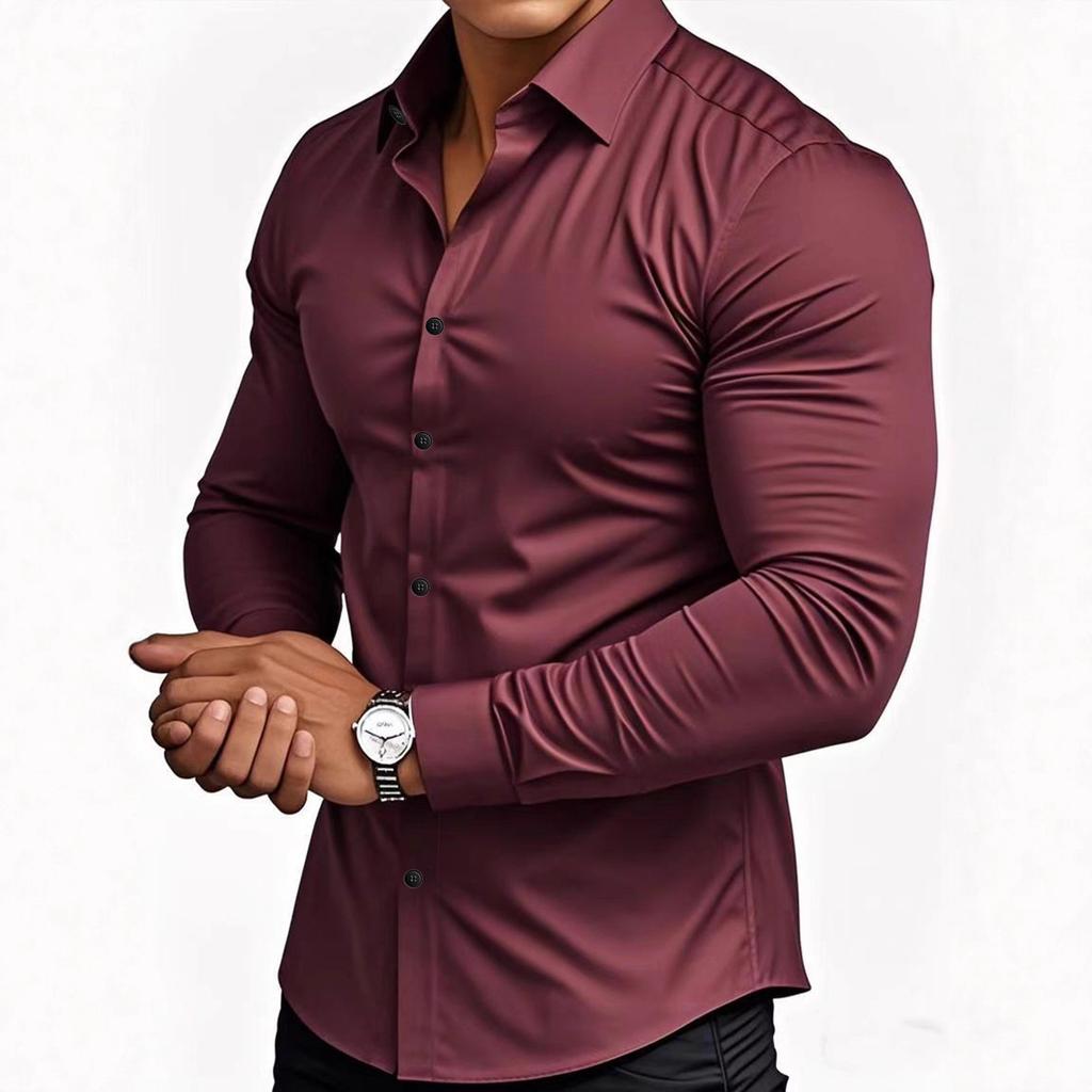 Men Muscle Fit Business Casual Long Sleeve Wrinkle Free Work Shirt