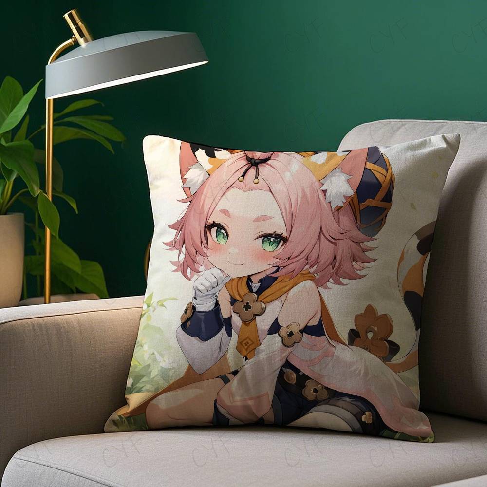 Hot Games Genshin Impact Pillow Case Custom Printed Brushed Fleece Pillow, Baby Skin-Touch, Eco-Friendly Dye-Sublimation Cushion