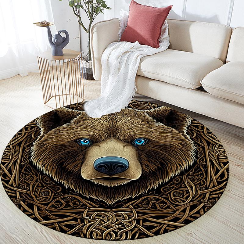 Viking Bear Round Area Rug,Carpet Rug for Living Room Bedroom Sofa Playroom Decor,Non-slip Floor Mat