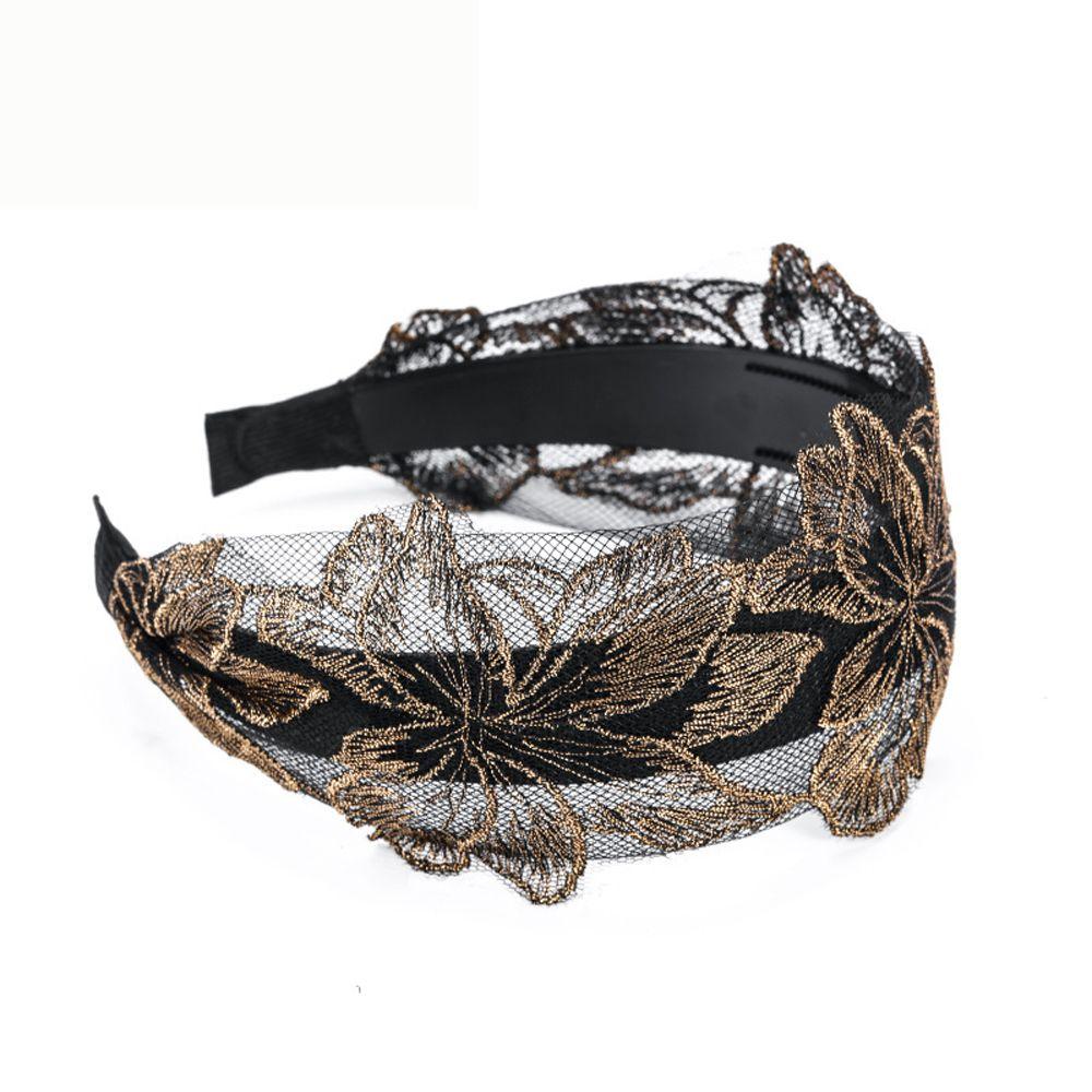 Vintage Simple Embroidered Wash Face Flower Mesh Women Hair Hoop Korean Style Hair Hoop Mother Headdress Wide Edge Headband