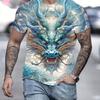 Men's Fashionable 3D Dragon Print Flower T-shirt, Casual Slightly Elastic Breathable Top