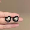 Retro black Xiaoxiangfeng stud earrings women's fashion elegance temperament high-end earrings bow love versatile earrings