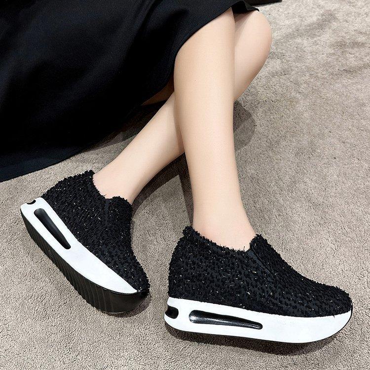 Women's Thick-sole Round-headed Students Increase Plateau Women's Shoes Casual Running Breathable Sneakers Shallow Single Shoes