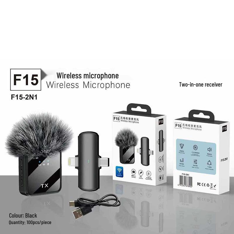 New F11-2 Lapel Microphone: Wireless F15 Three-in-One Live Broadcast, One-to-Two Radio, Noise Reduction Mini.